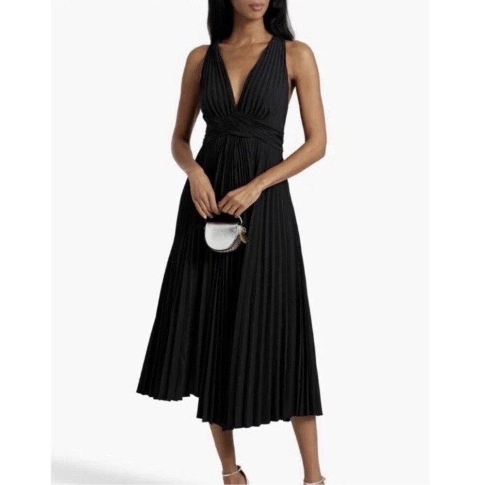 A.L.C. Everly Cutout Pleated Midi Dress in Black Size 10 - $595 retail